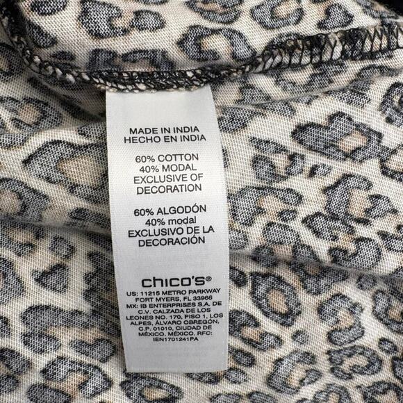 Chico's Leopard Print 3-D Cat Silhouette 3/4 Sleeve Casual Top Womens Sz L - Picture 5 of 6